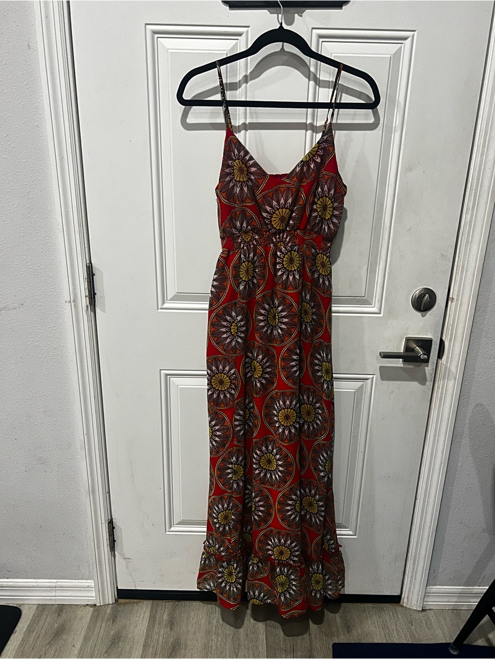 Banana Republic Red Floral Print Maxi Dress with Spaghetti Straps